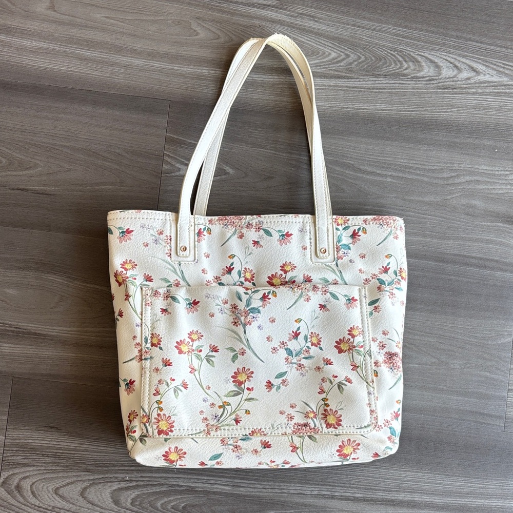 LC Lauren Conrad Cream Floral Shoulder Bag
